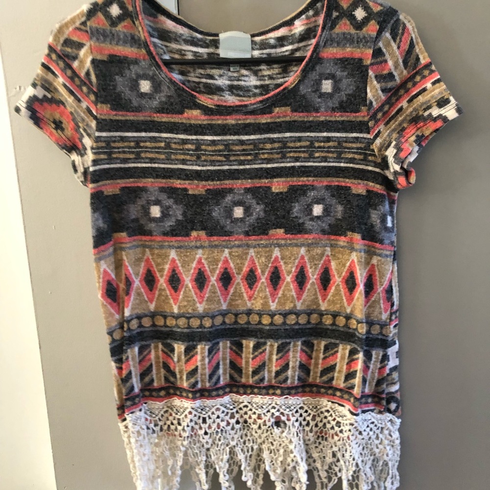 Multi Color T-Shirt with Lace Bottom